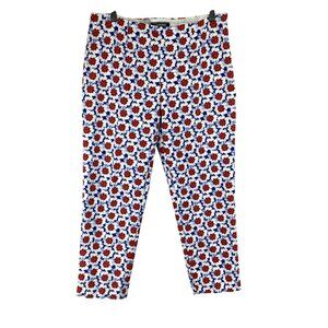 Lands End Pants‎ Size 12 Mid Rise Slim Leg Floral Cropped Floral Blue & Red